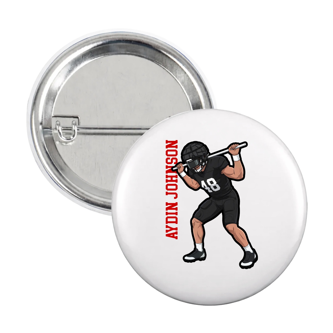 Game Day Button — Name Vertical in White
