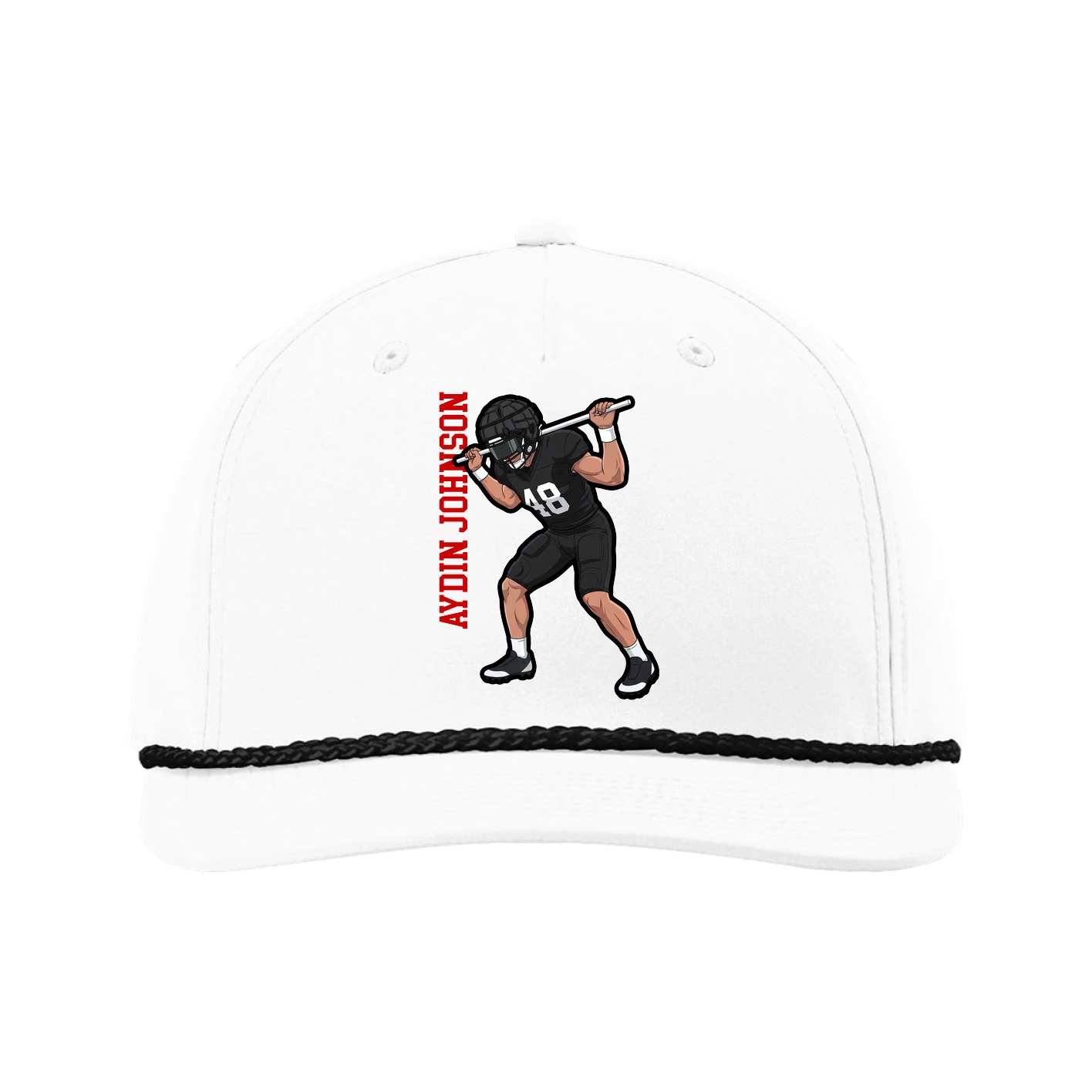 Five-Panel Classic Rope Cap — Name Vertical in White