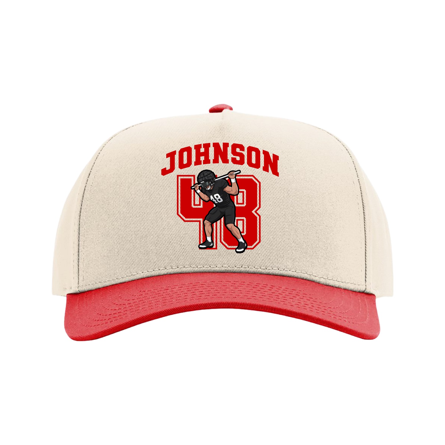 Full Fabric Five-Panel Champ Cap — Number in Cream/Red