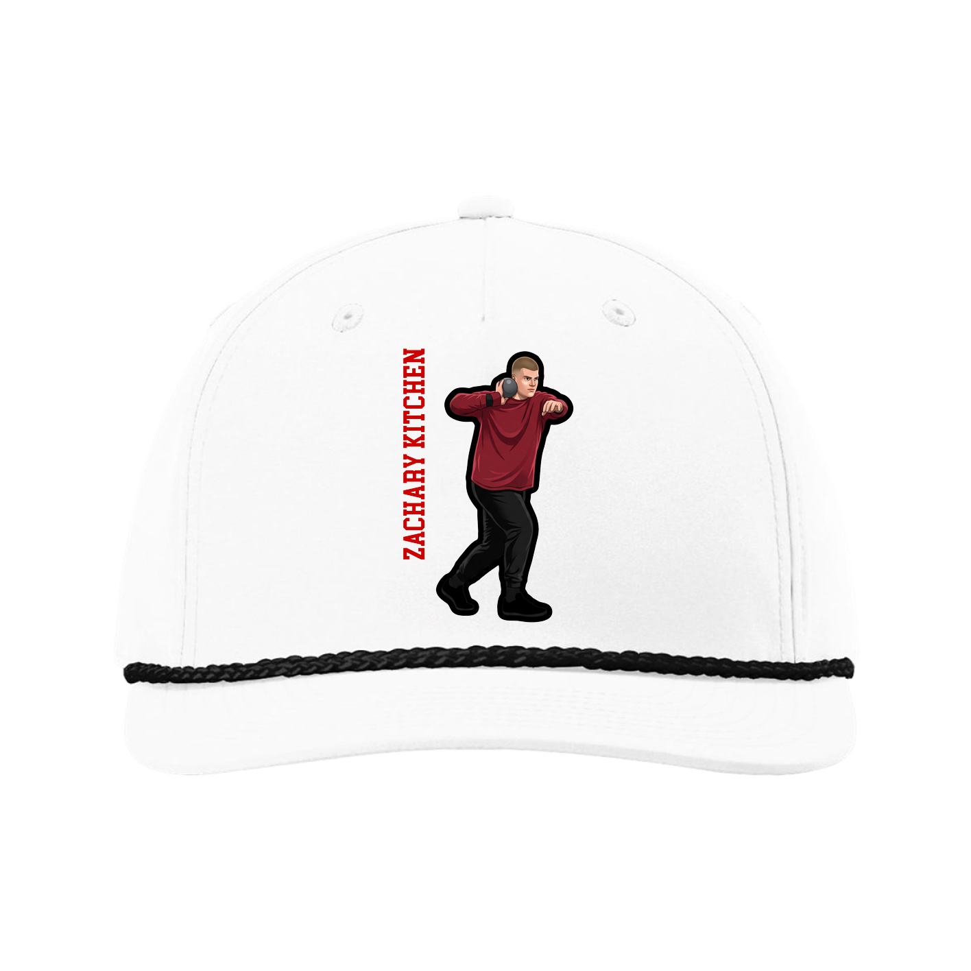 Five-Panel Classic Rope Cap — Name Vertical in White