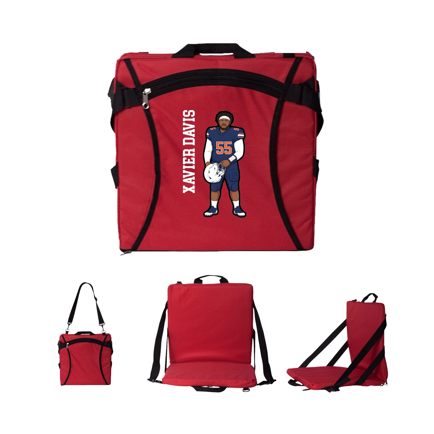 Folding Stadium Seat — Name Vertical in Red