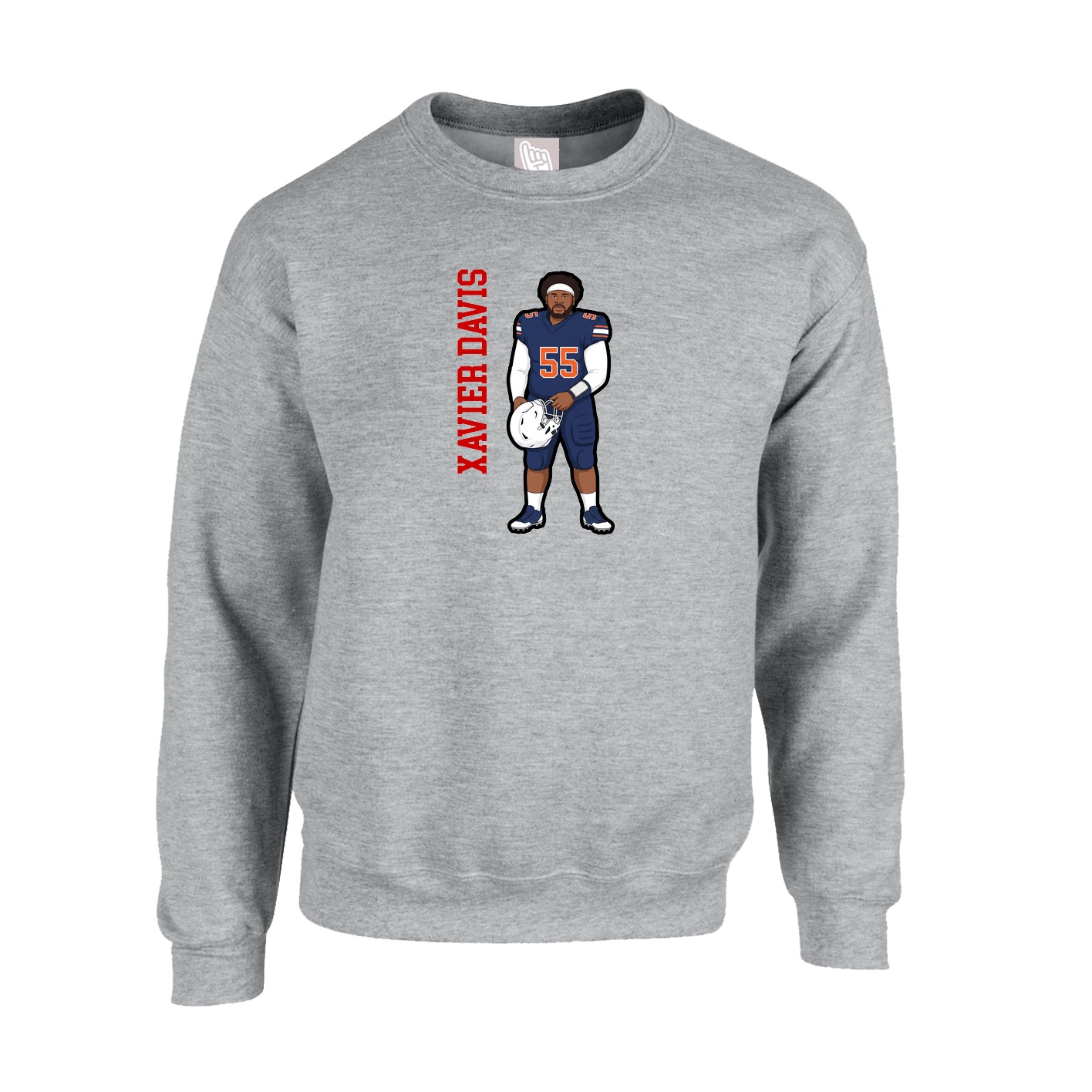 Fleece Crew — Name Vertical in Grey