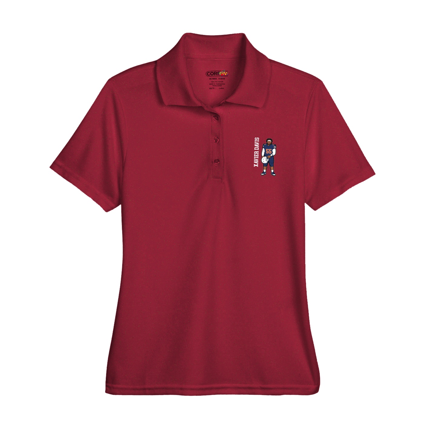 Womens Performance Polo — Name Vertical in Red