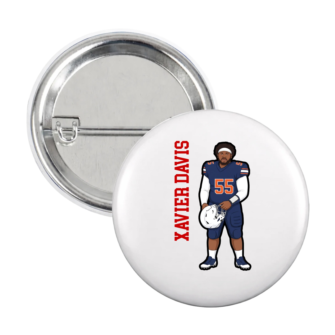 Game Day Button — Name Vertical in White