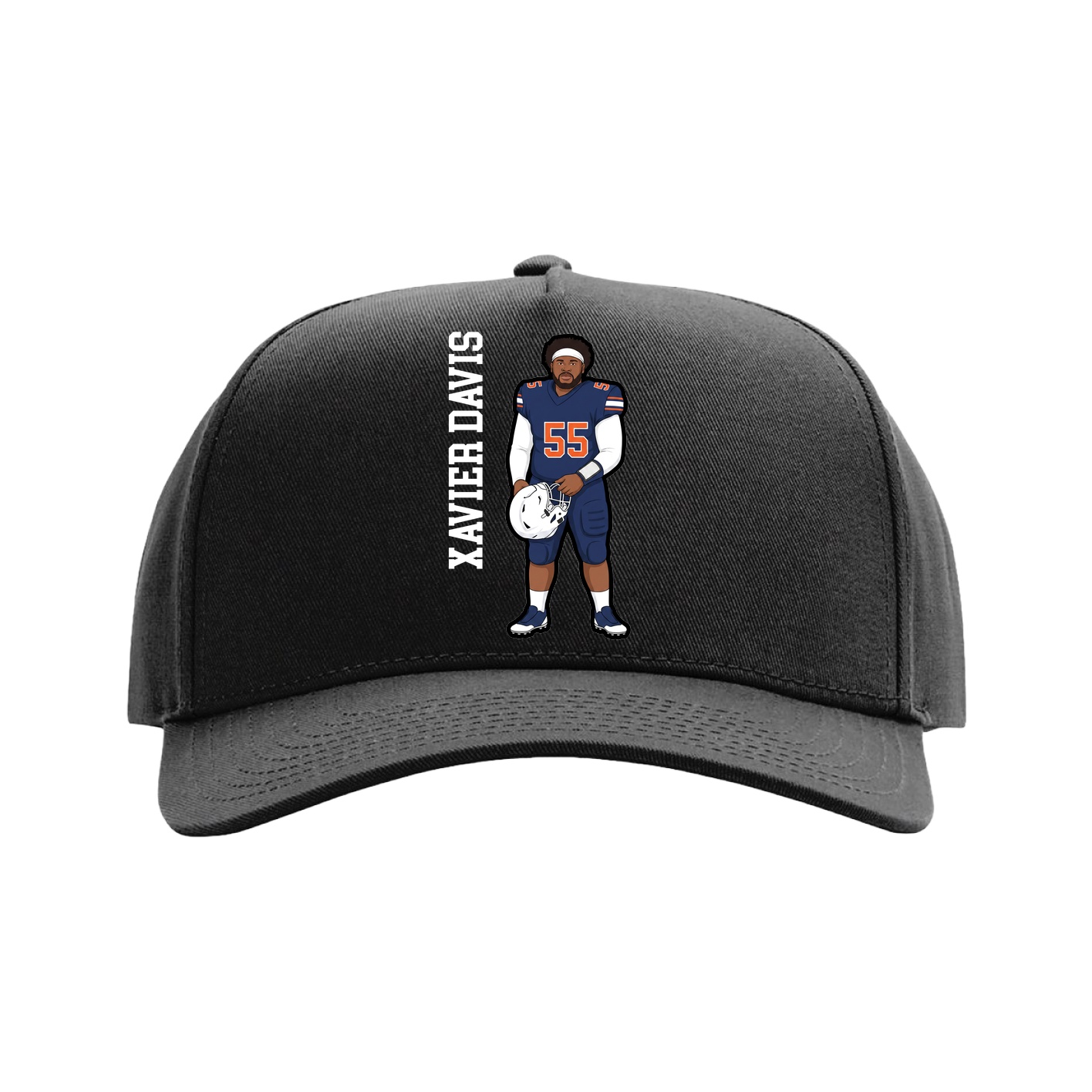 Full Fabric Five-Panel Champ Cap — Name Vertical in Black