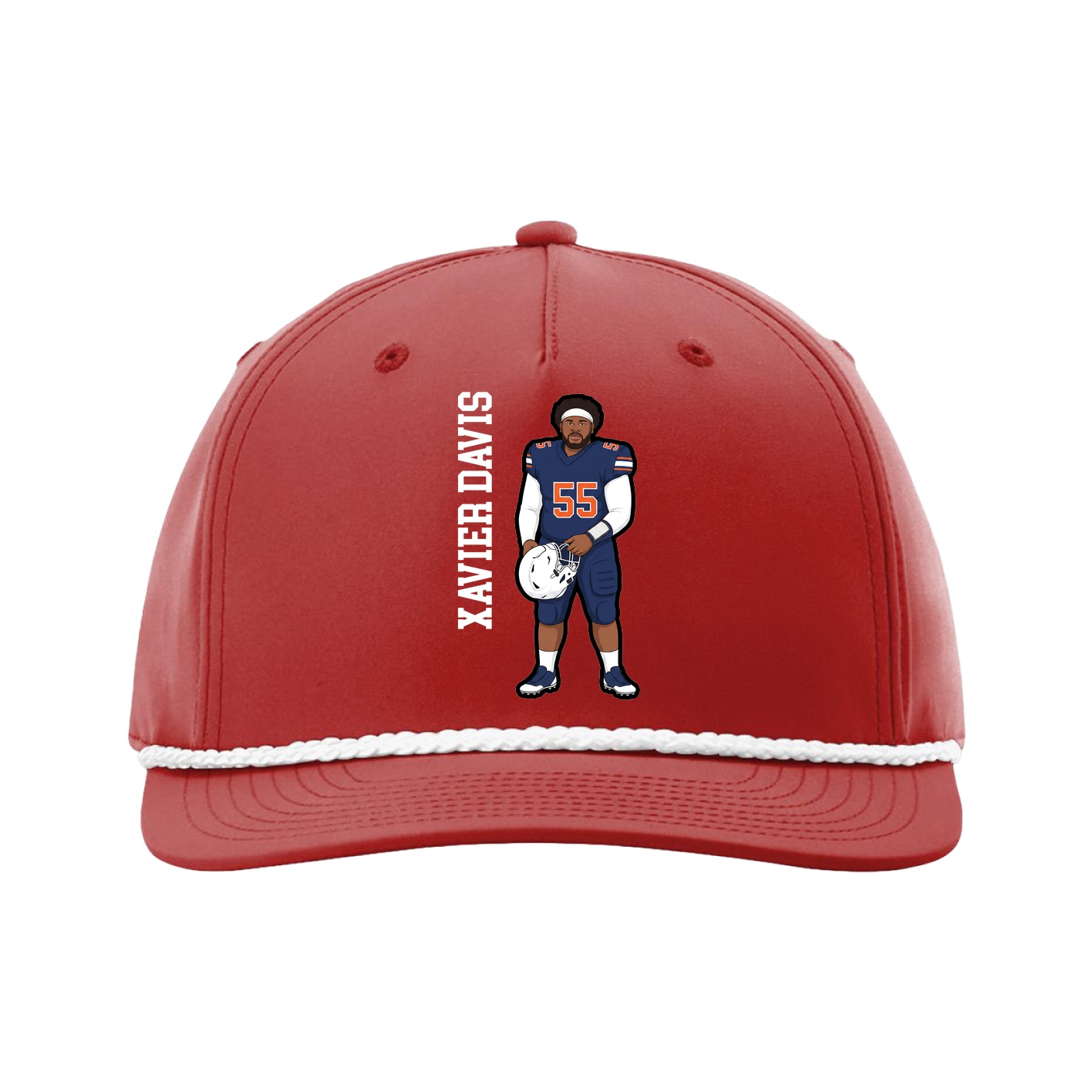 Five-Panel Classic Rope Cap — Name Vertical in Red