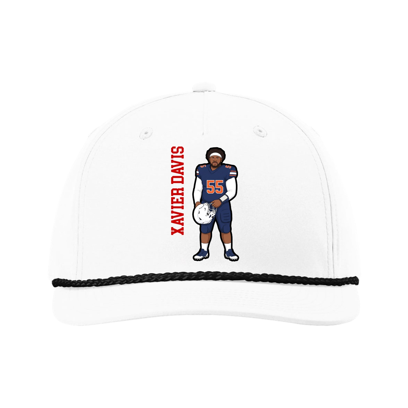 Five-Panel Classic Rope Cap — Name Vertical in White
