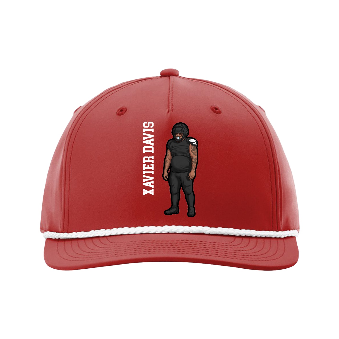 Five-Panel Classic Rope Cap — Name Vertical in Red