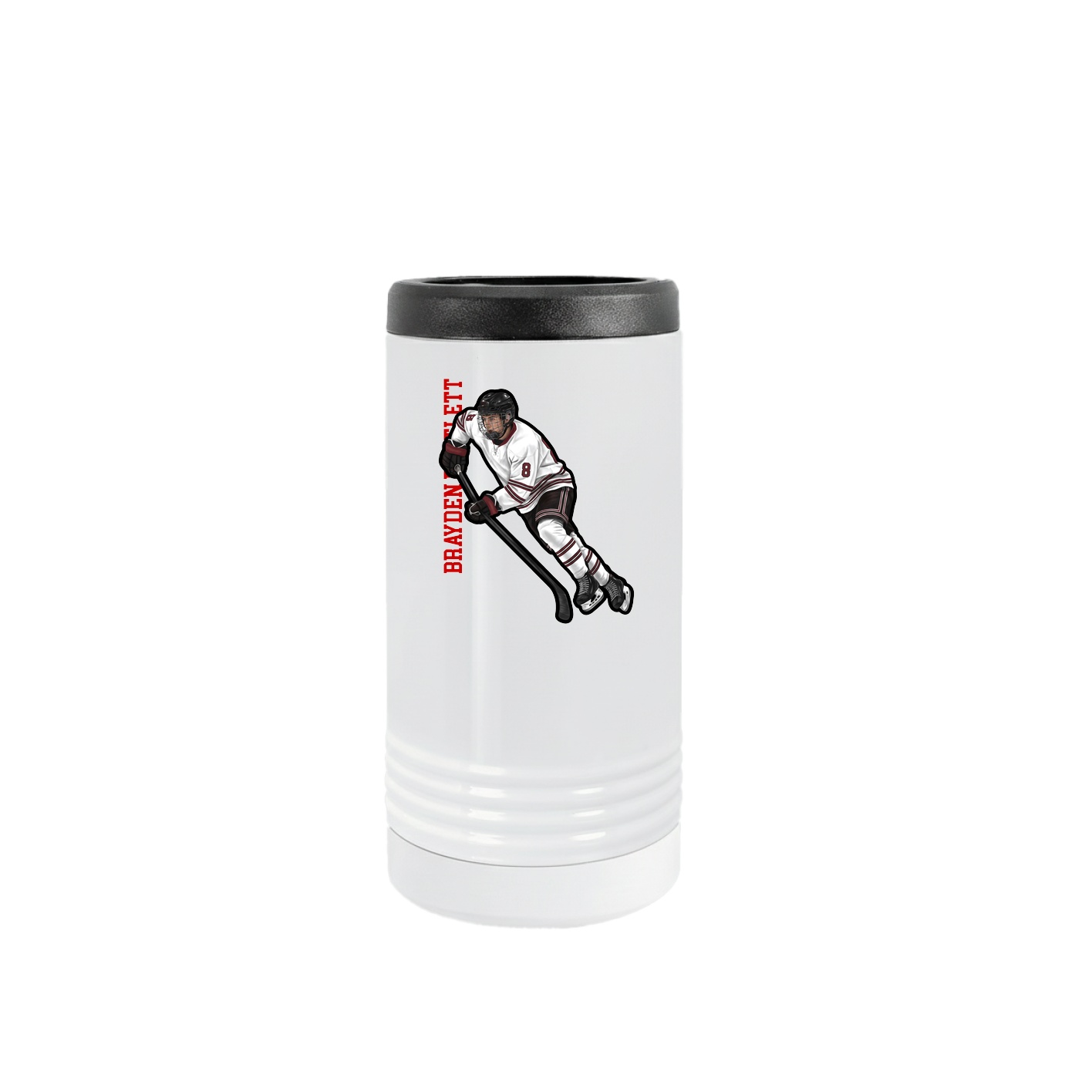 Slim Beverage Holder — Name Vertical in White