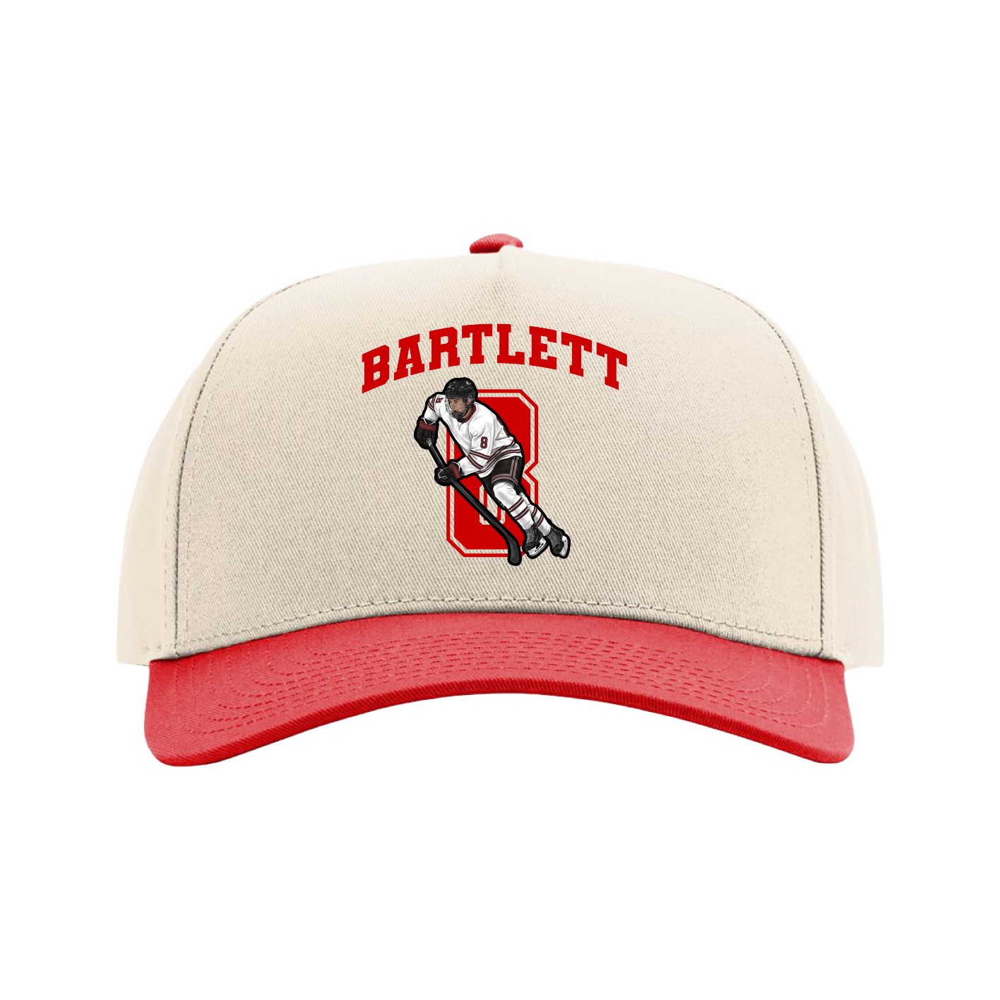 Full Fabric Five-Panel Champ Cap — Number in Cream/Red