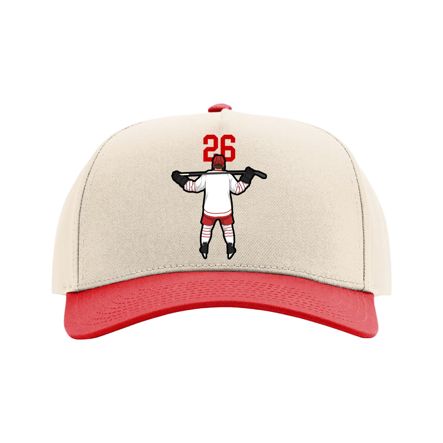 Full Fabric Five-Panel Champ Cap — Number Top in Cream/Red