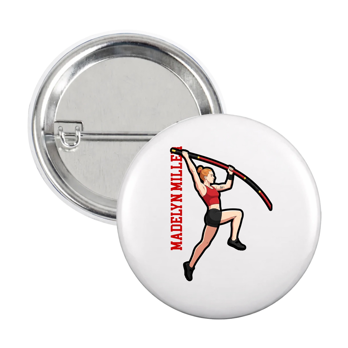Game Day Button — Name Vertical in White