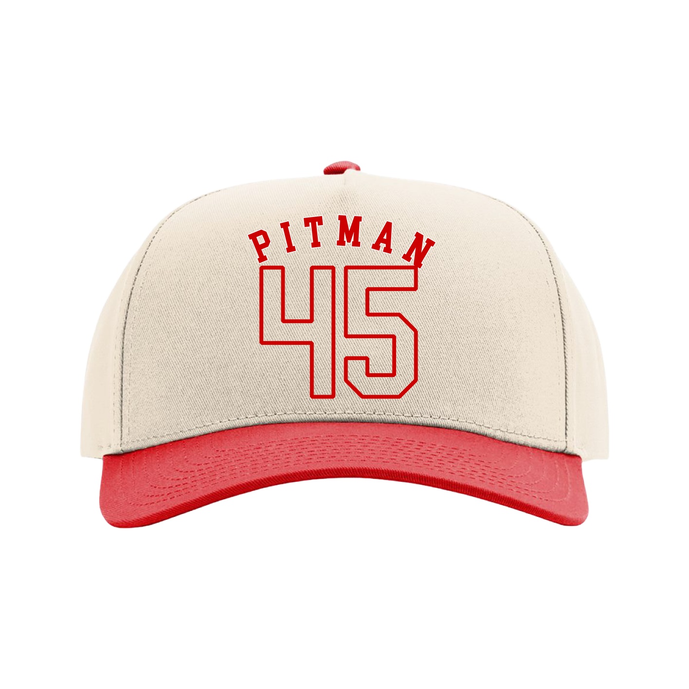 Full Fabric Five-Panel Champ Cap — Shirsey Arch in Cream/Red