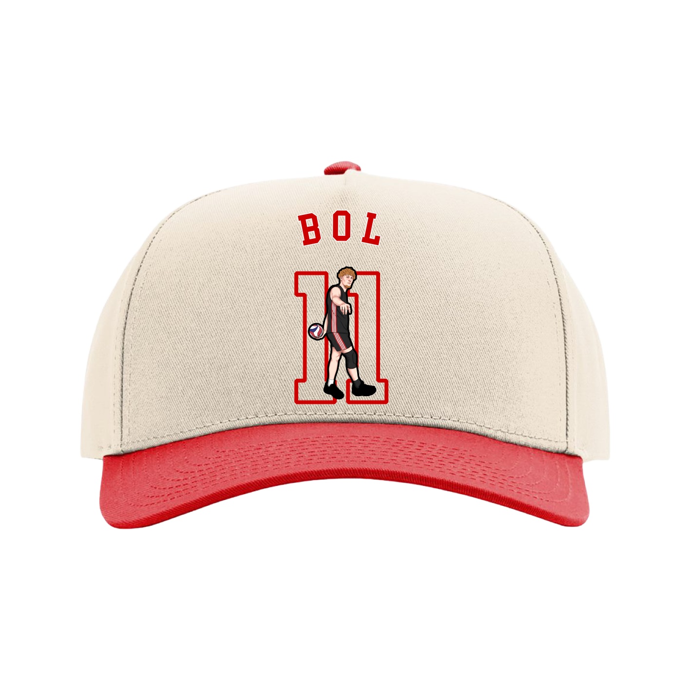 Full Fabric Five-Panel Champ Cap — Shirsey Arch in Cream/Red