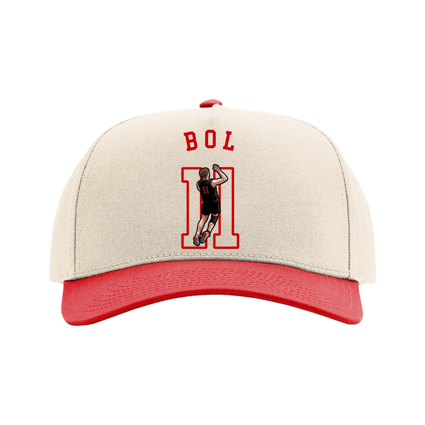 Full Fabric Five-Panel Champ Cap — Shirsey Arch in Cream/Red