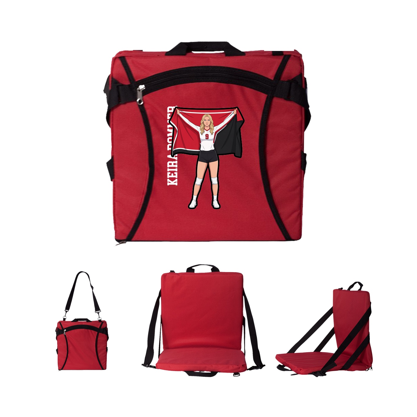 Folding Stadium Seat — Name Vertical in Red