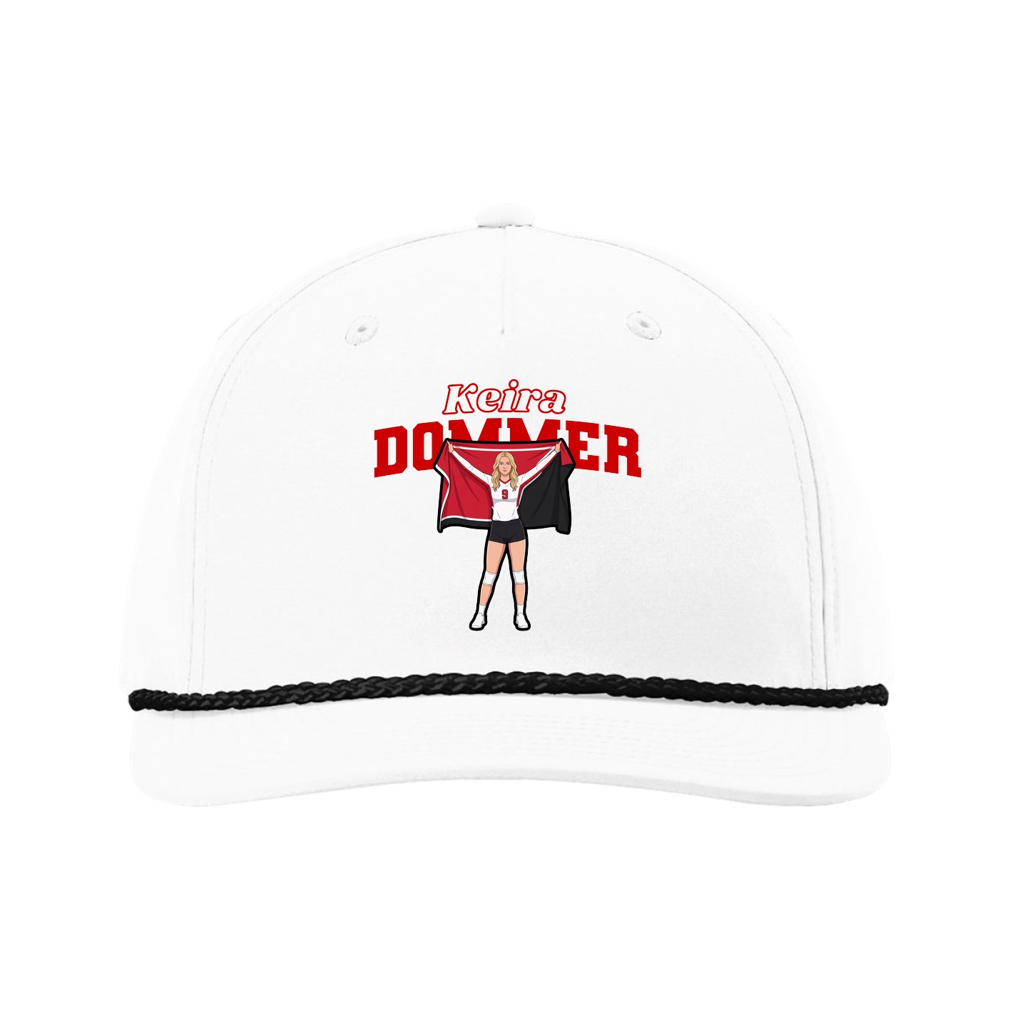 Five-Panel Classic Rope Cap — Name Arch in White