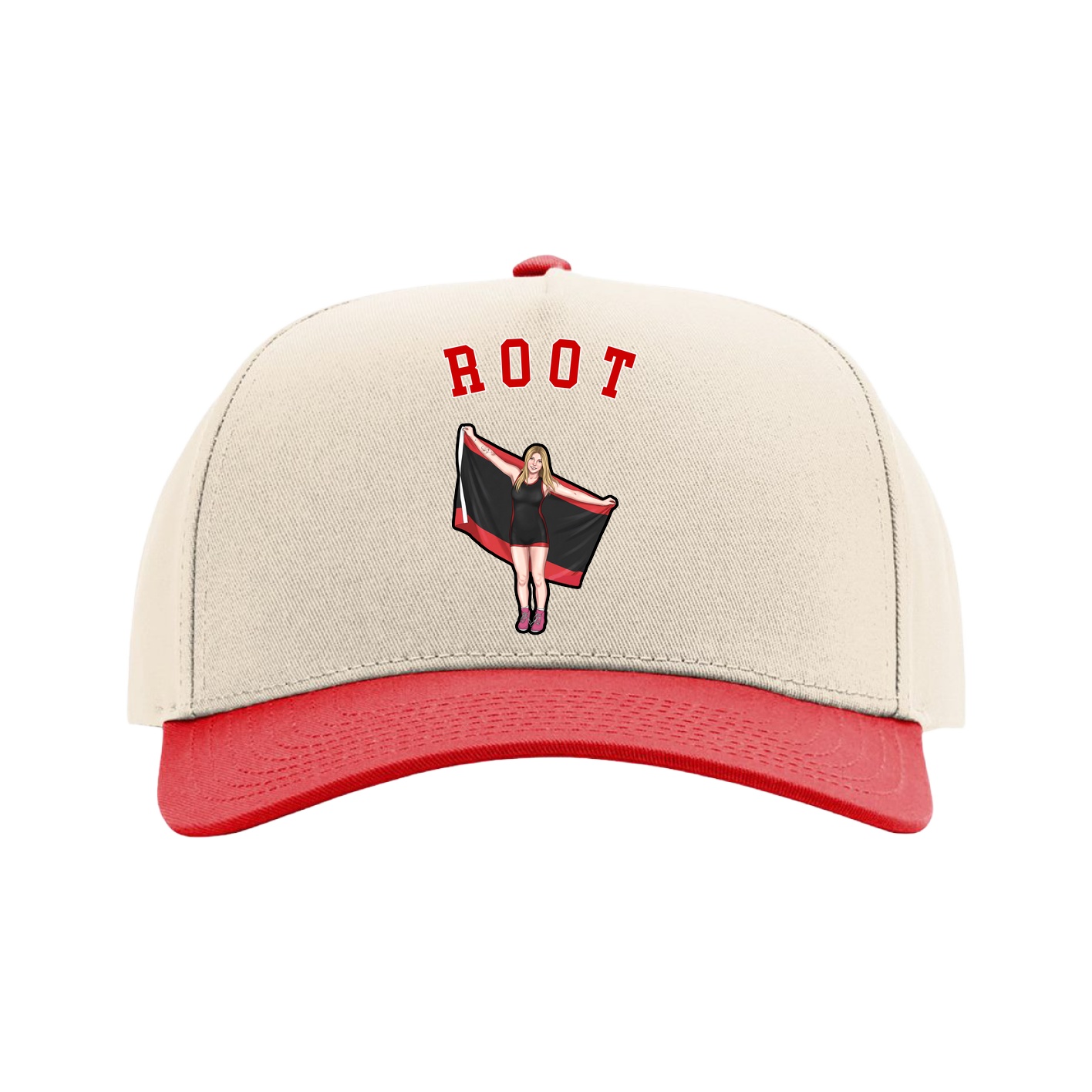 Full Fabric Five-Panel Champ Cap — Shirsey Arch in Cream/Red