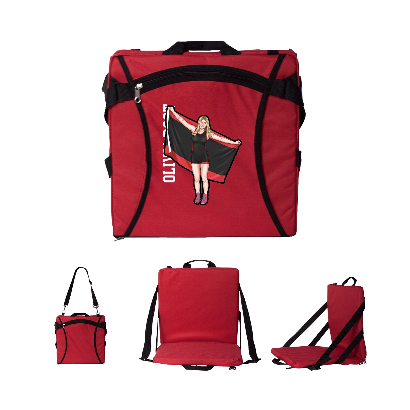 Folding Stadium Seat — Name Vertical in Red