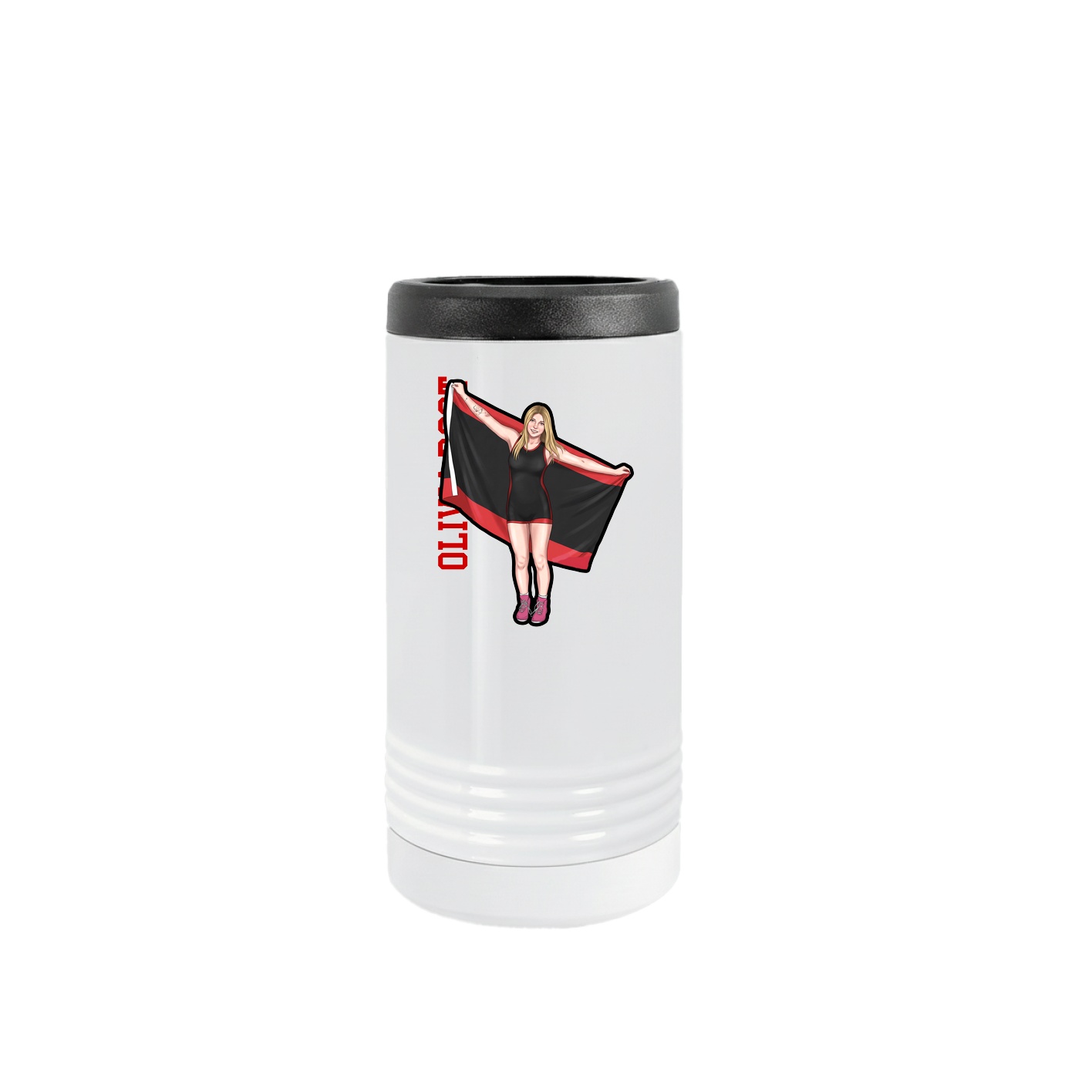 Slim Beverage Holder — Name Vertical in White