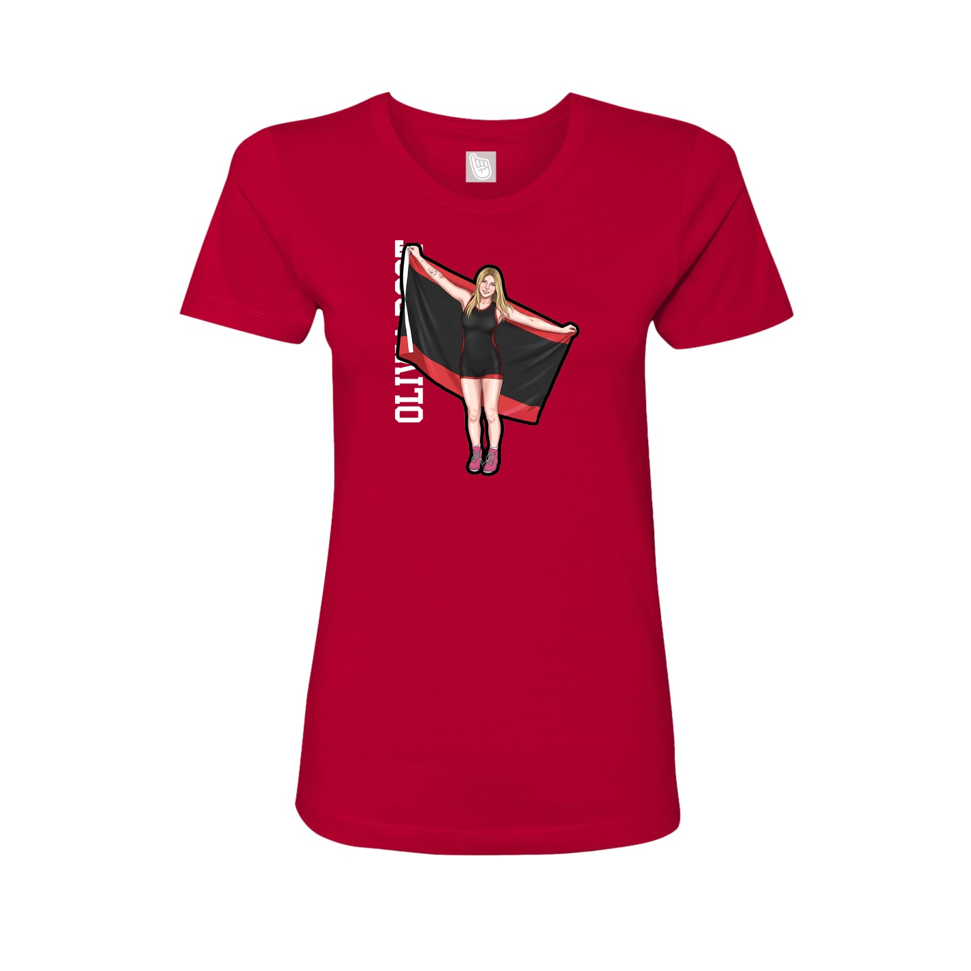 Fitted Women's Tee — Name Vertical in Red