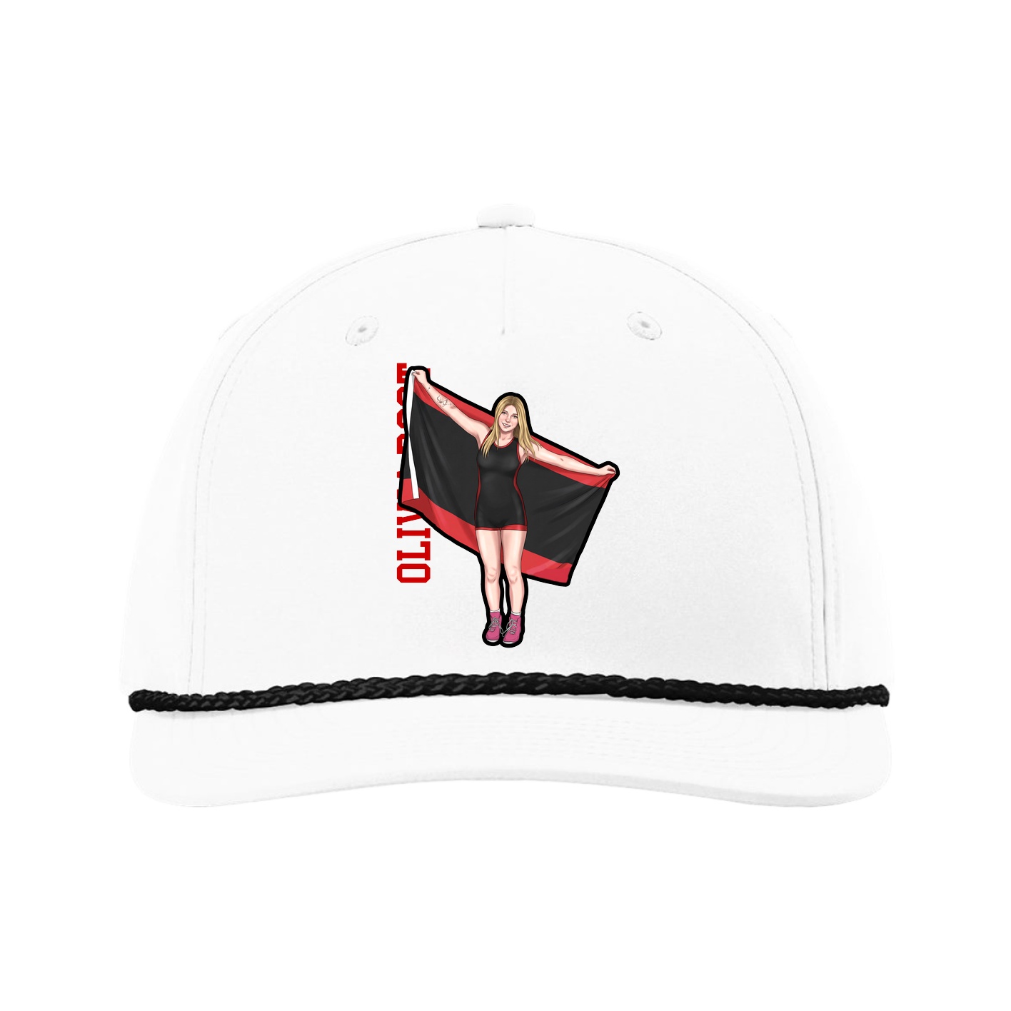 Five-Panel Classic Rope Cap — Name Vertical in White