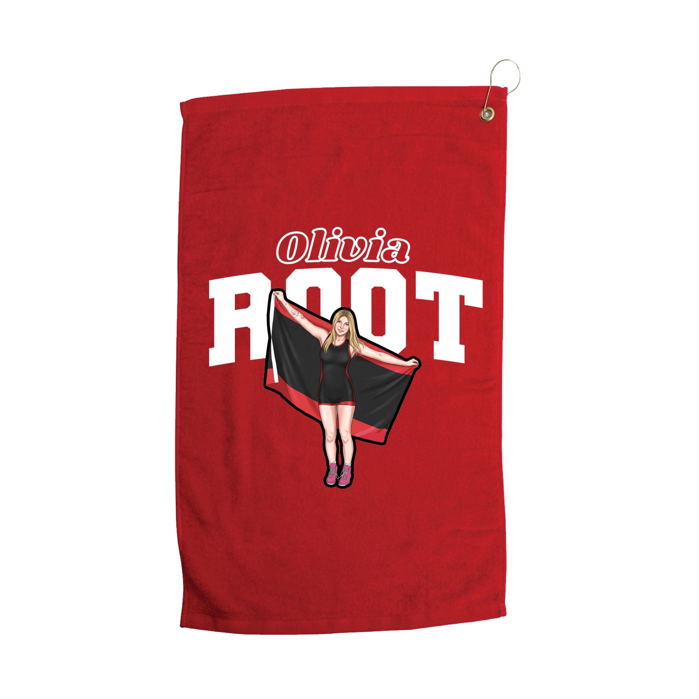 Golf Towel — Name Arch in Red