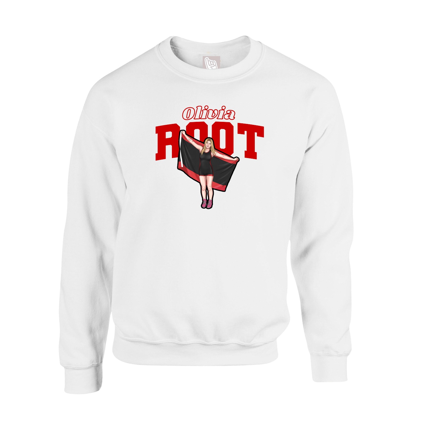 Fleece Crew — Name Arch in White