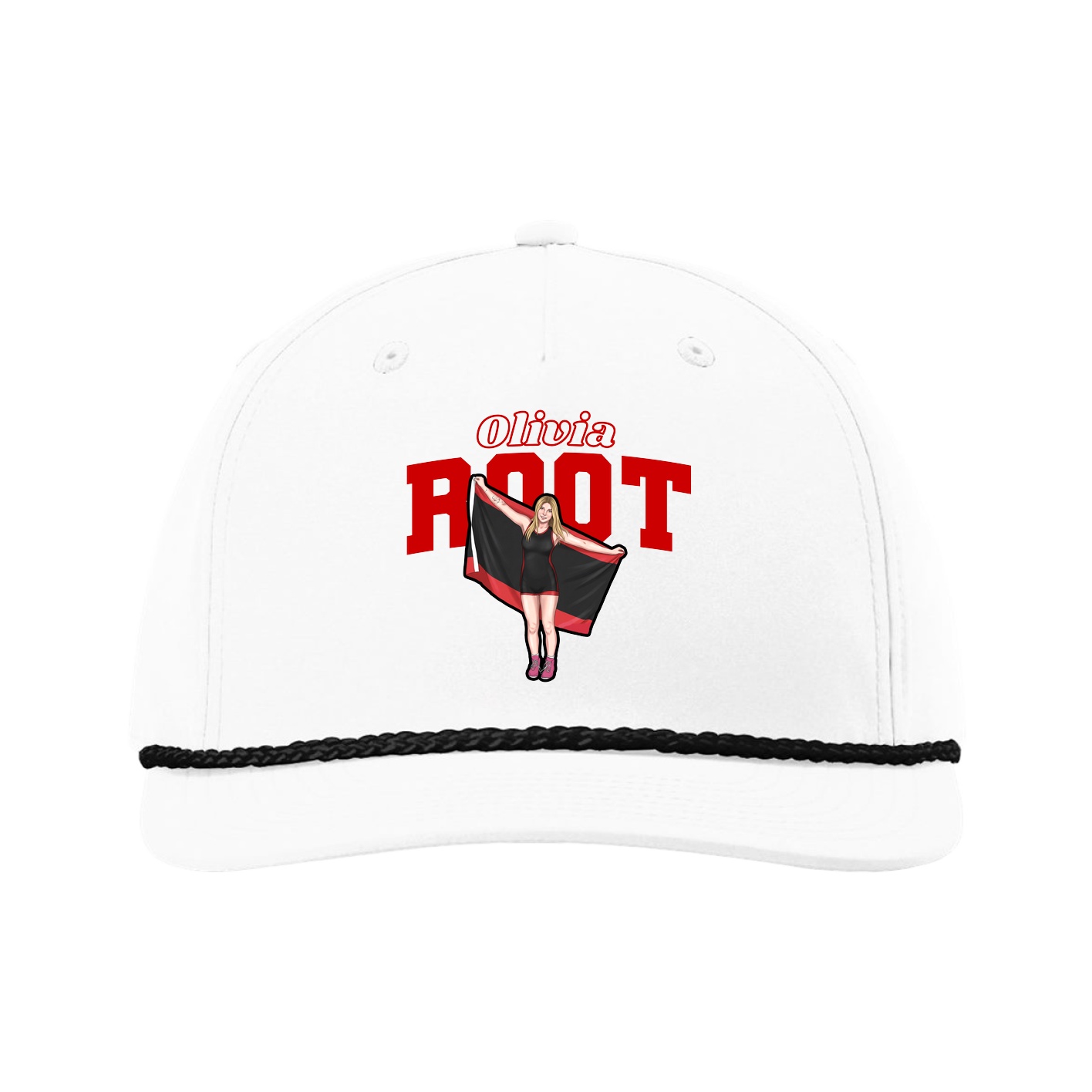 Five-Panel Classic Rope Cap — Name Arch in White