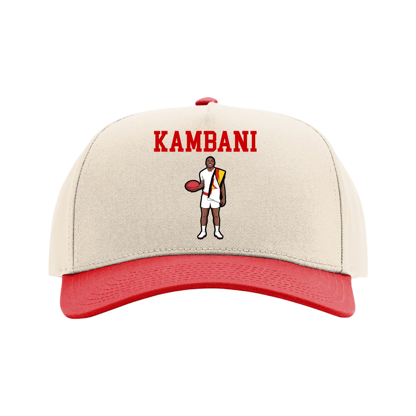 Full Fabric Five-Panel Champ Cap — Shirsey in Cream/Red