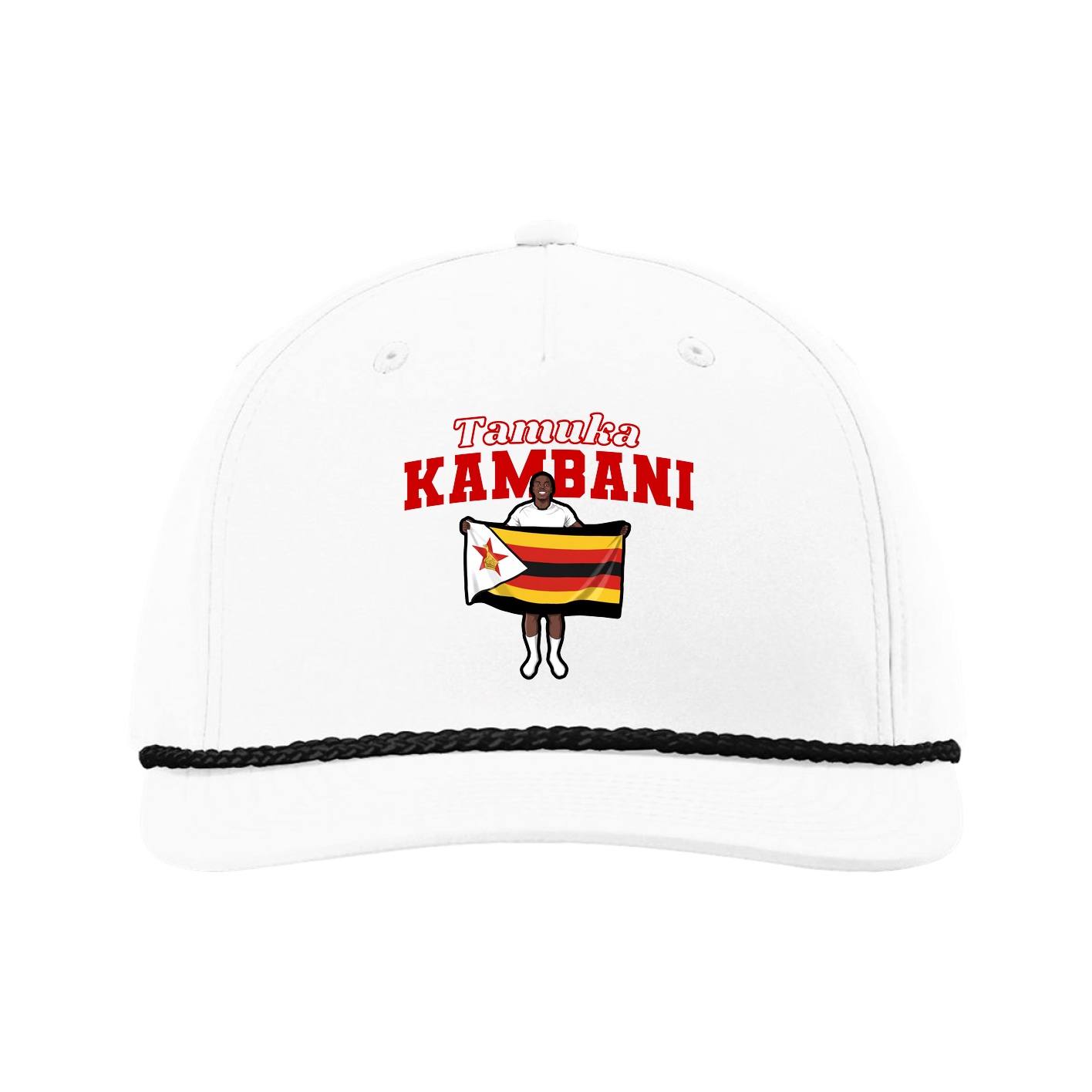 Five-Panel Classic Rope Cap — Name Arch in White