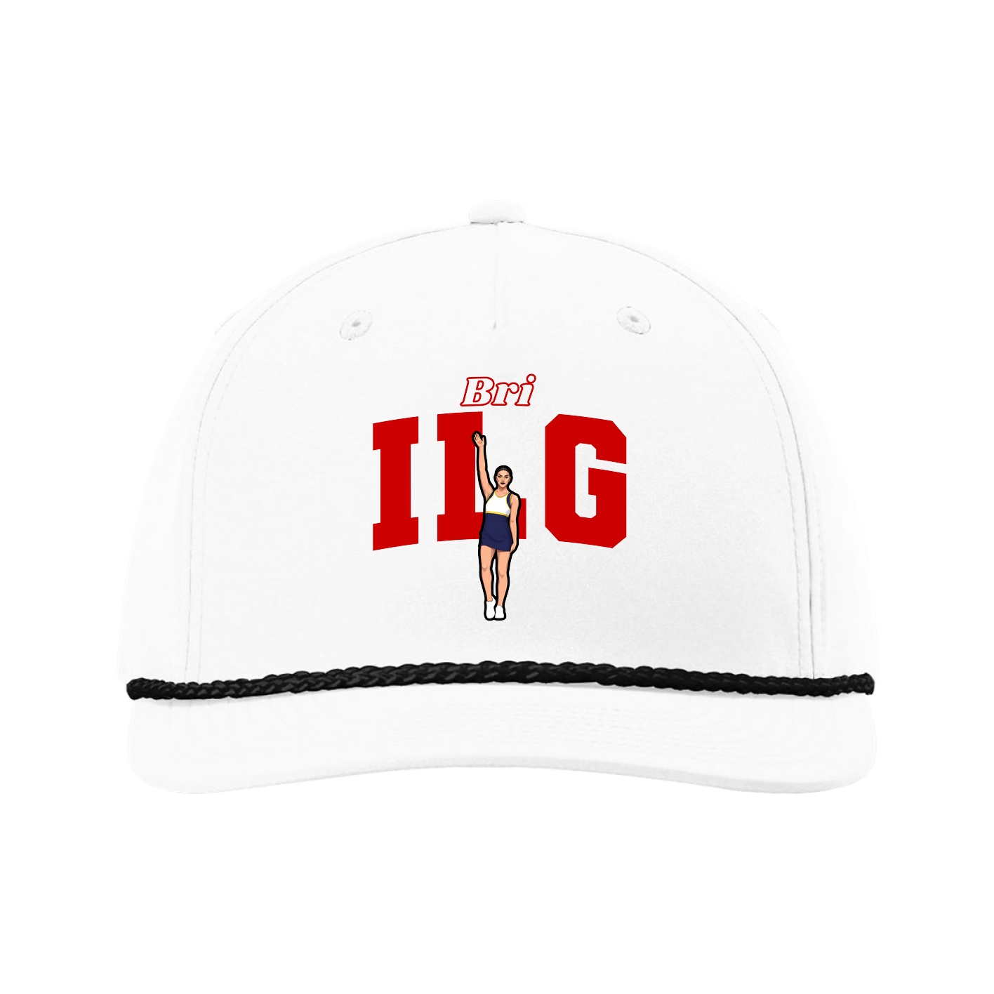 Five-Panel Classic Rope Cap — Name Arch in White