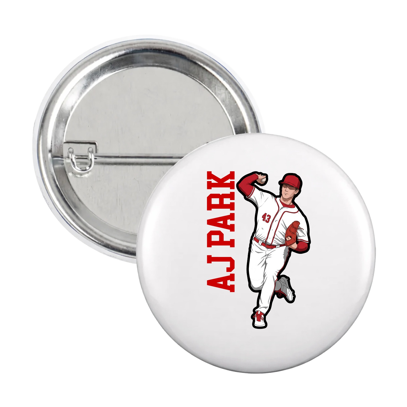 Game Day Button — Name Vertical in White