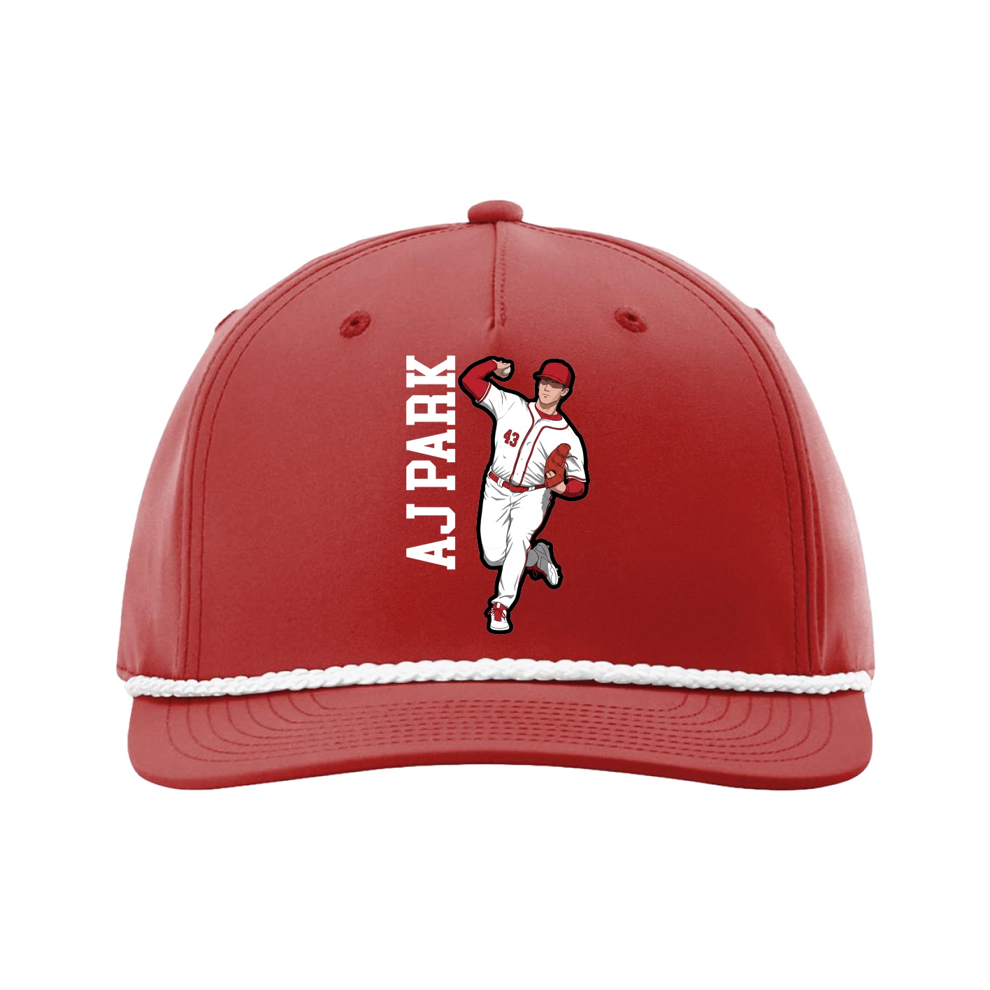 Five-Panel Classic Rope Cap — Name Vertical in Red