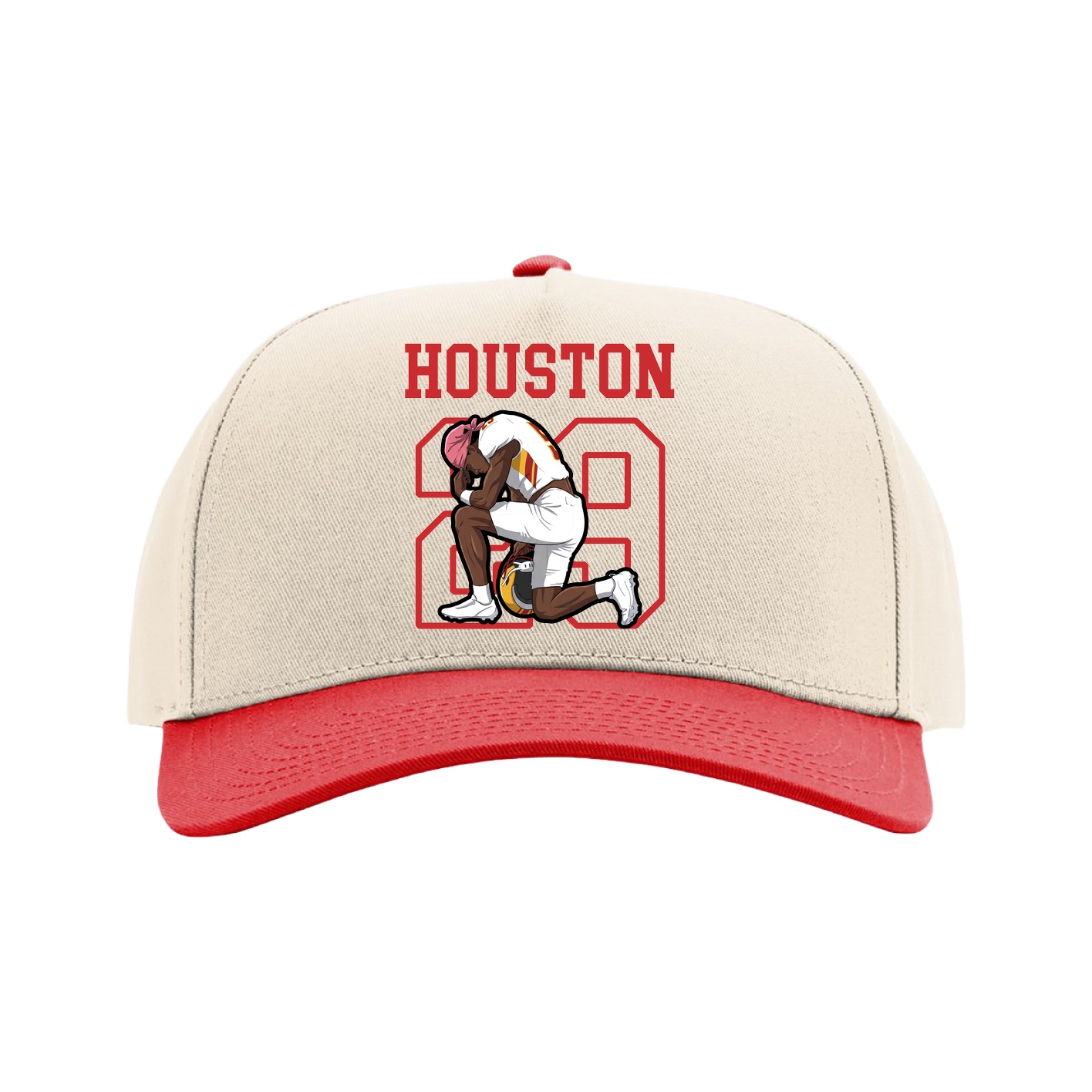 Full Fabric Five-Panel Champ Cap — Shirsey in Cream/Red