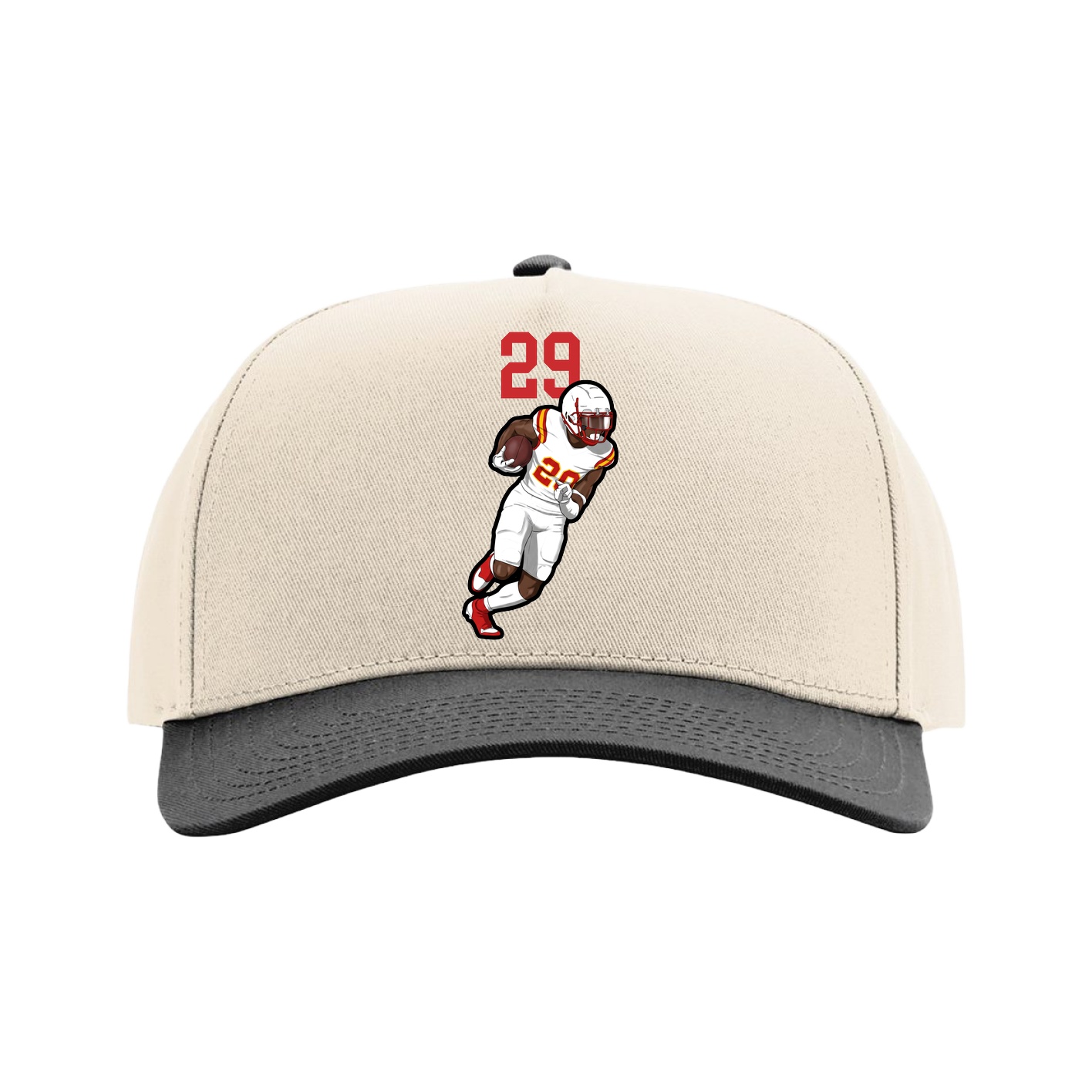 Full Fabric Five-Panel Champ Cap — Number Top in Cream/Black