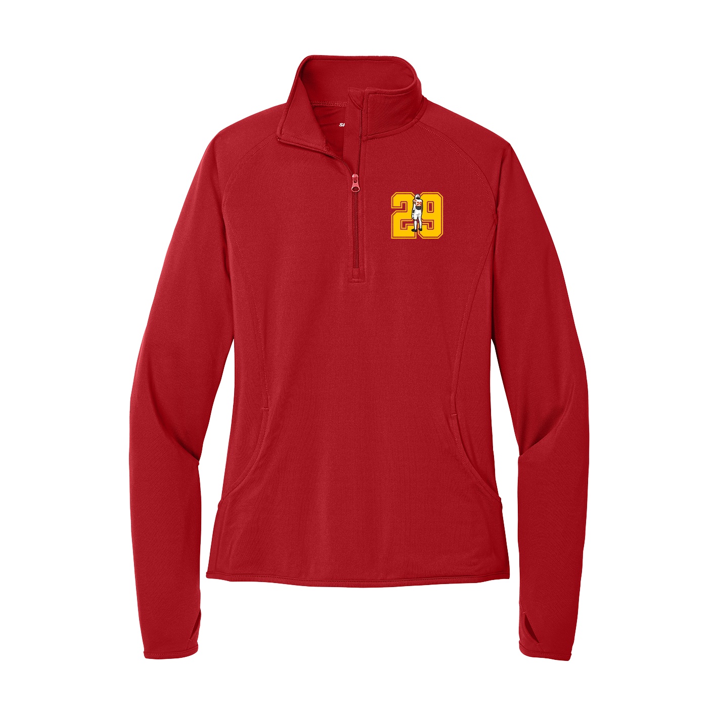Women's Q-Zip Pullover — Number in Red