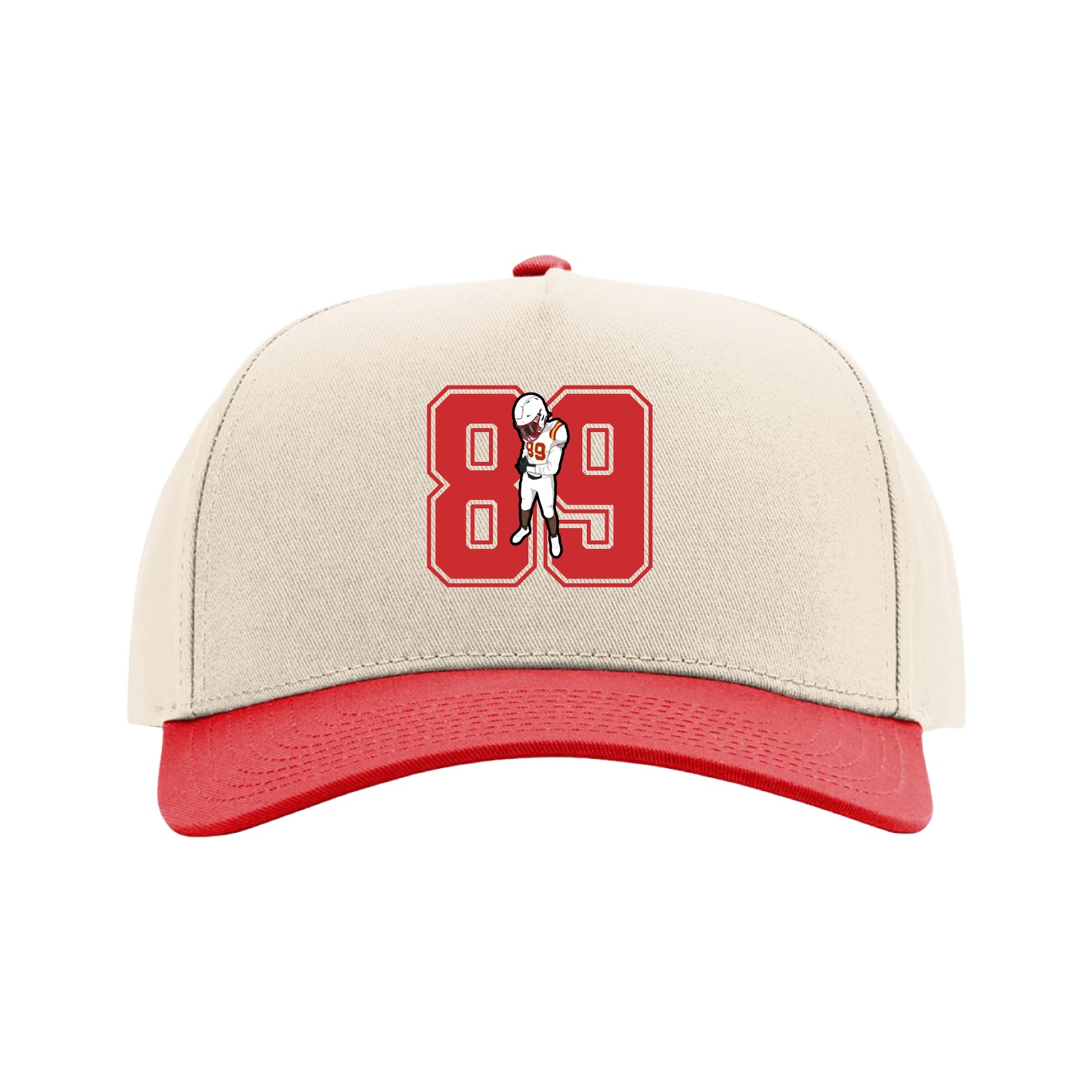 Full Fabric Five-Panel Champ Cap — Number in Cream/Red