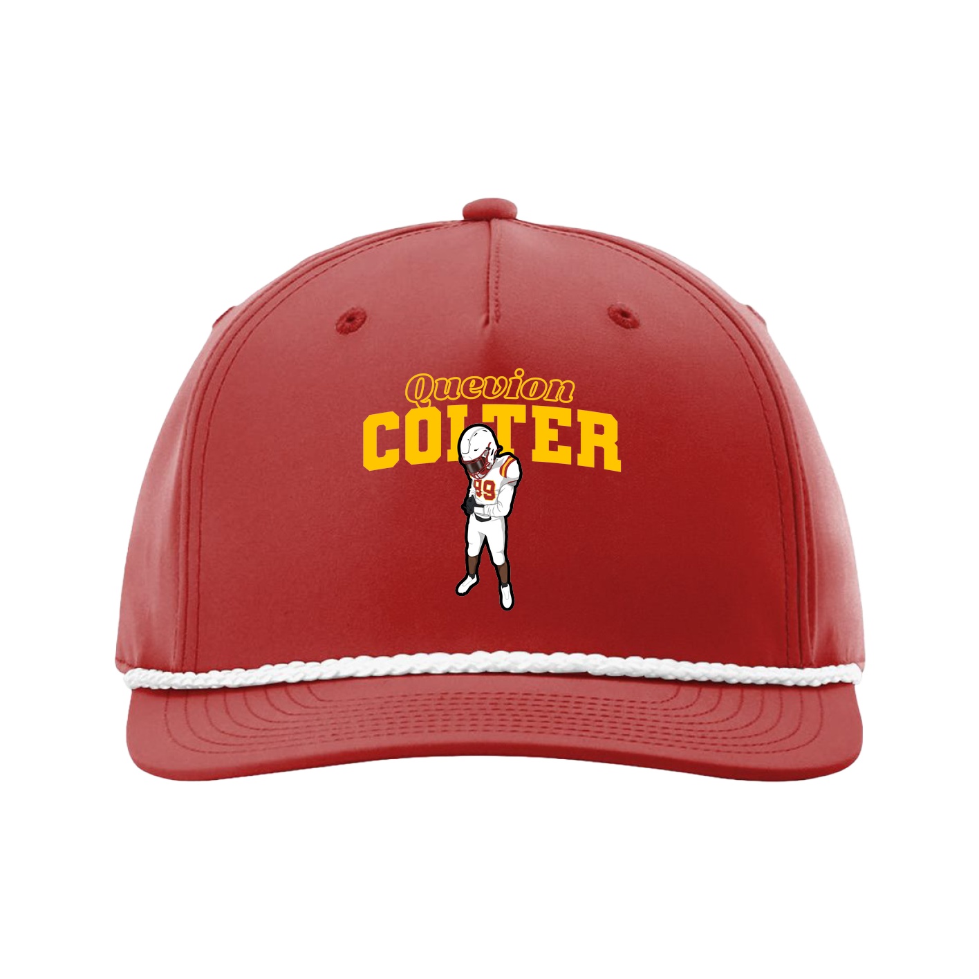 Five-Panel Classic Rope Cap — Name Arch in Red