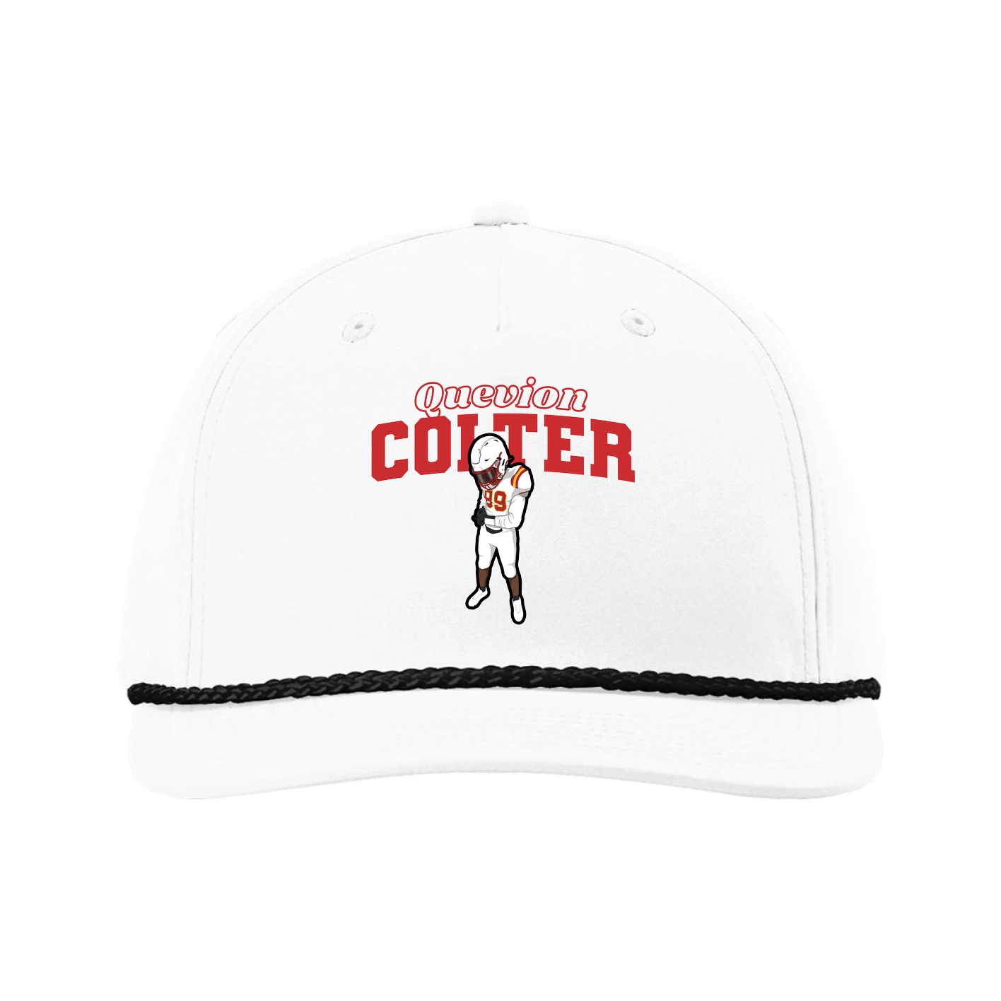 Five-Panel Classic Rope Cap — Name Arch in White