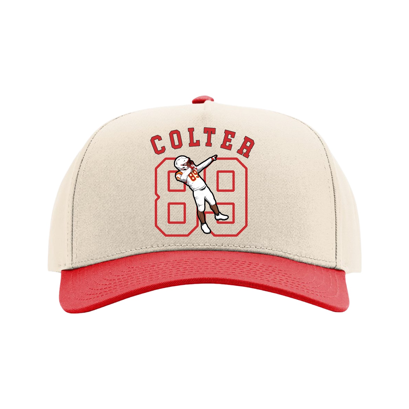 Full Fabric Five-Panel Champ Cap — Shirsey Arch in Cream/Red