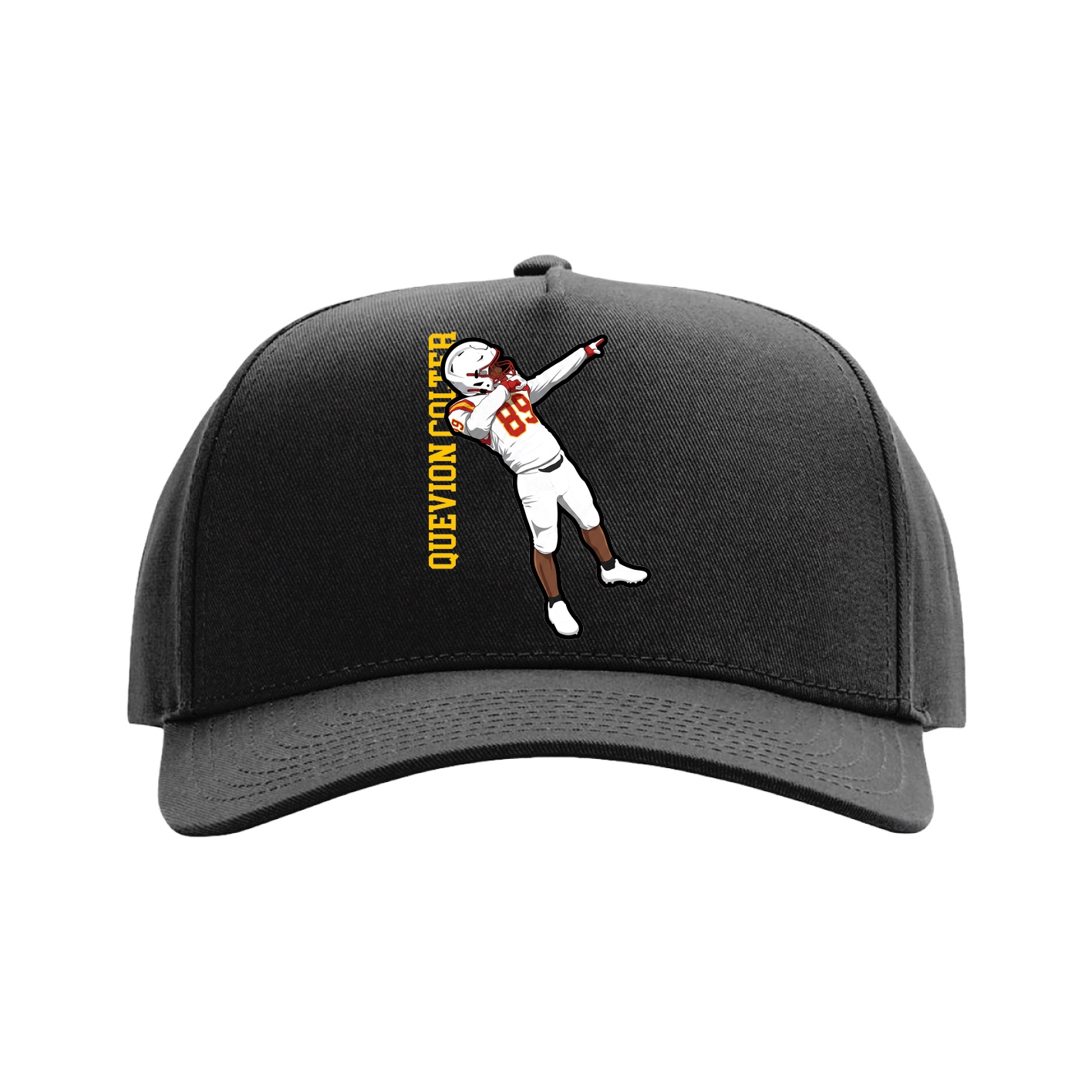 Full Fabric Five-Panel Champ Cap — Name Vertical in Black