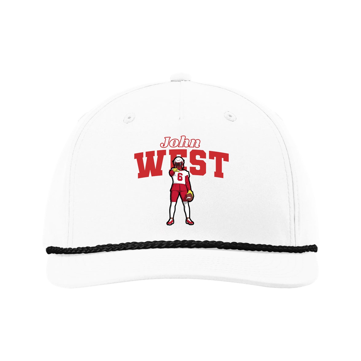 Five-Panel Classic Rope Cap — Name Arch in White