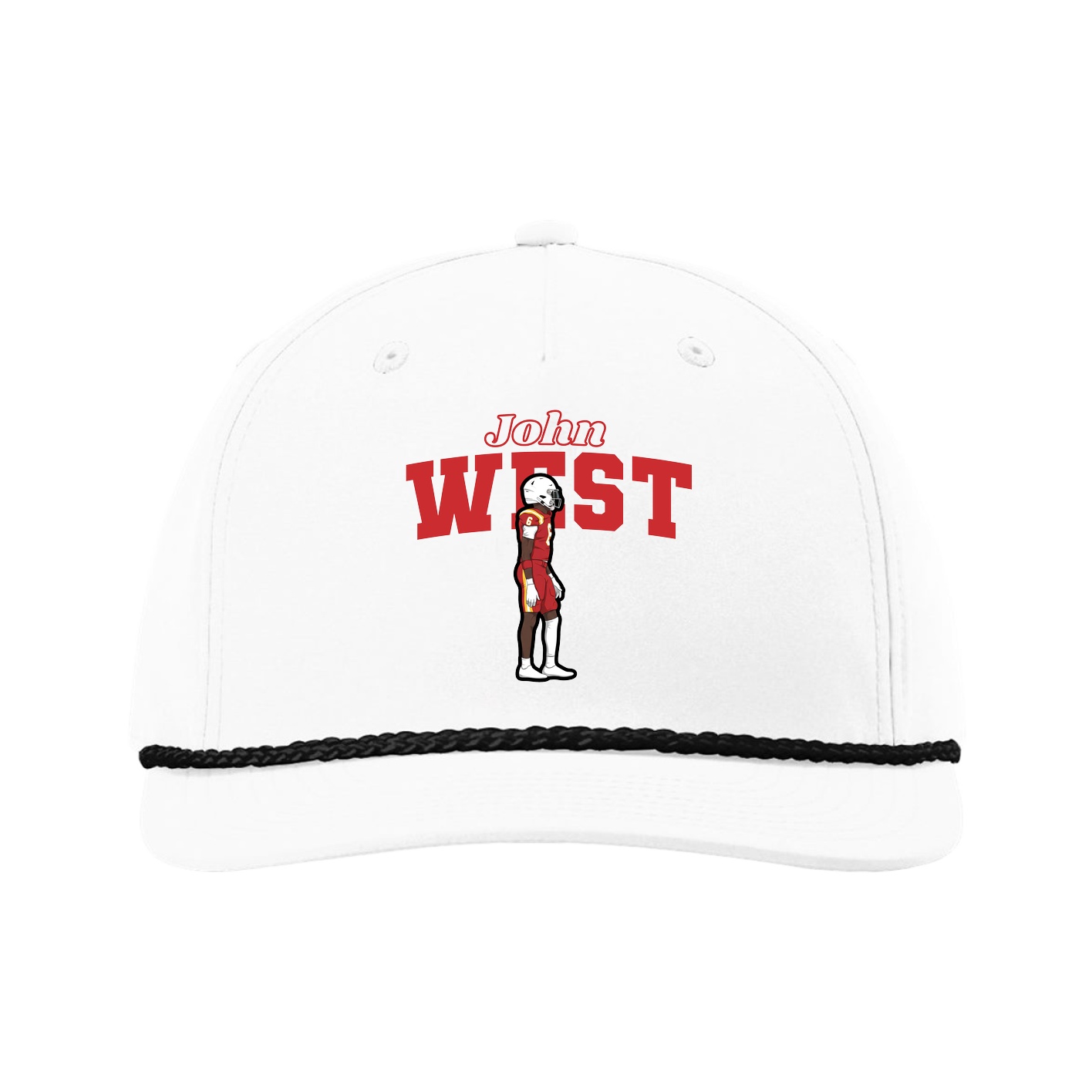 Five-Panel Classic Rope Cap — Name Arch in White