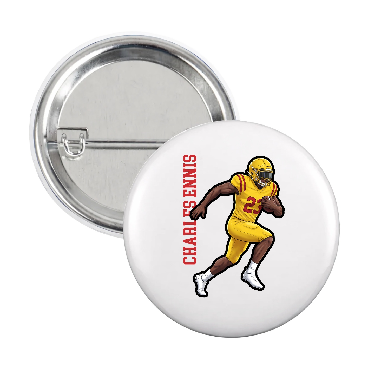 Game Day Button — Name Vertical in White