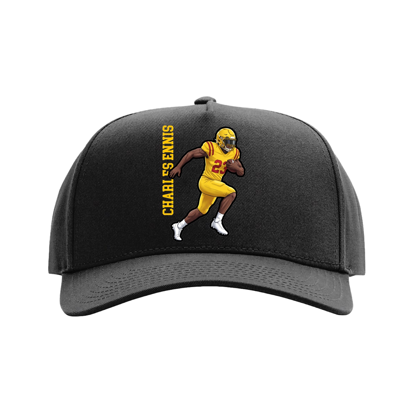 Full Fabric Five-Panel Champ Cap — Name Vertical in Black