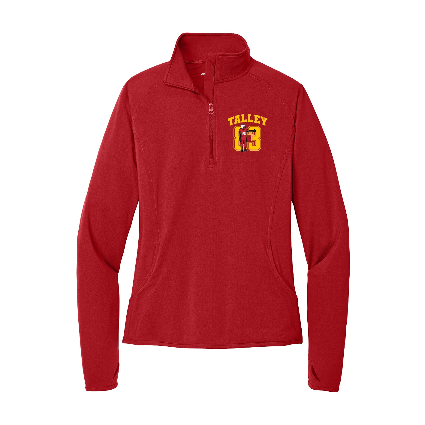Women's Q-Zip Pullover — Number in Red