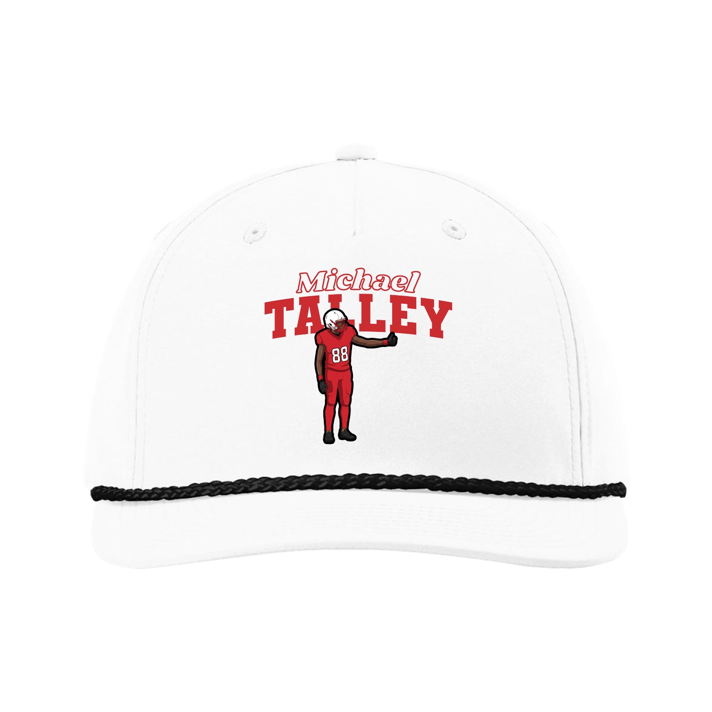 Five-Panel Classic Rope Cap — Name Arch in White