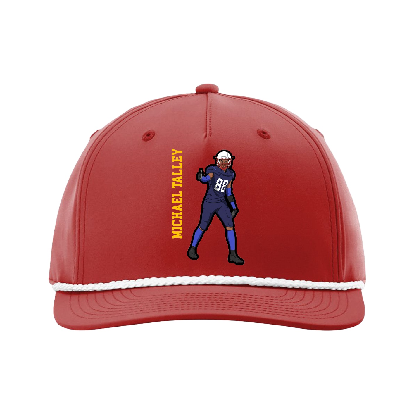 Five-Panel Classic Rope Cap — Name Vertical in Red