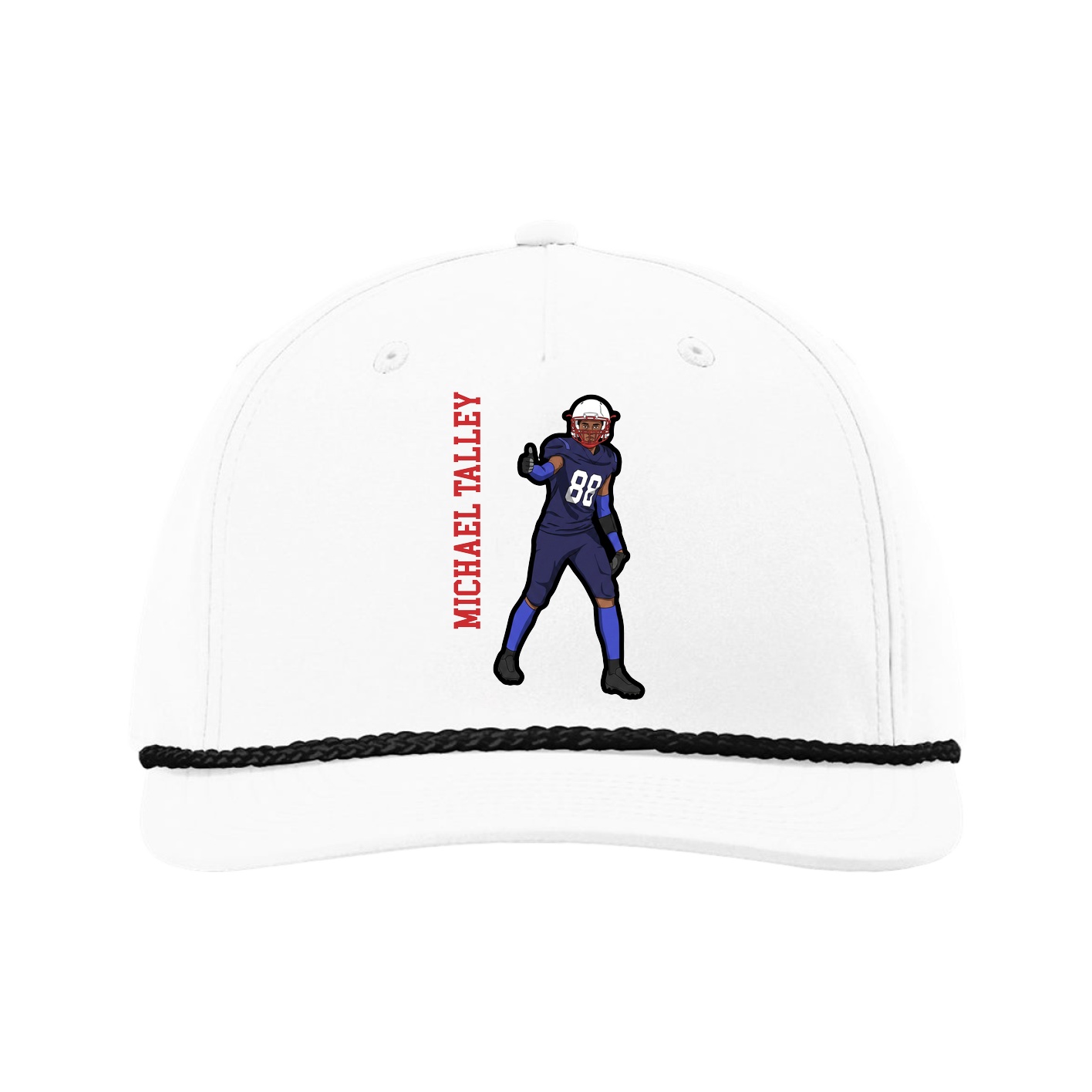Five-Panel Classic Rope Cap — Name Vertical in White